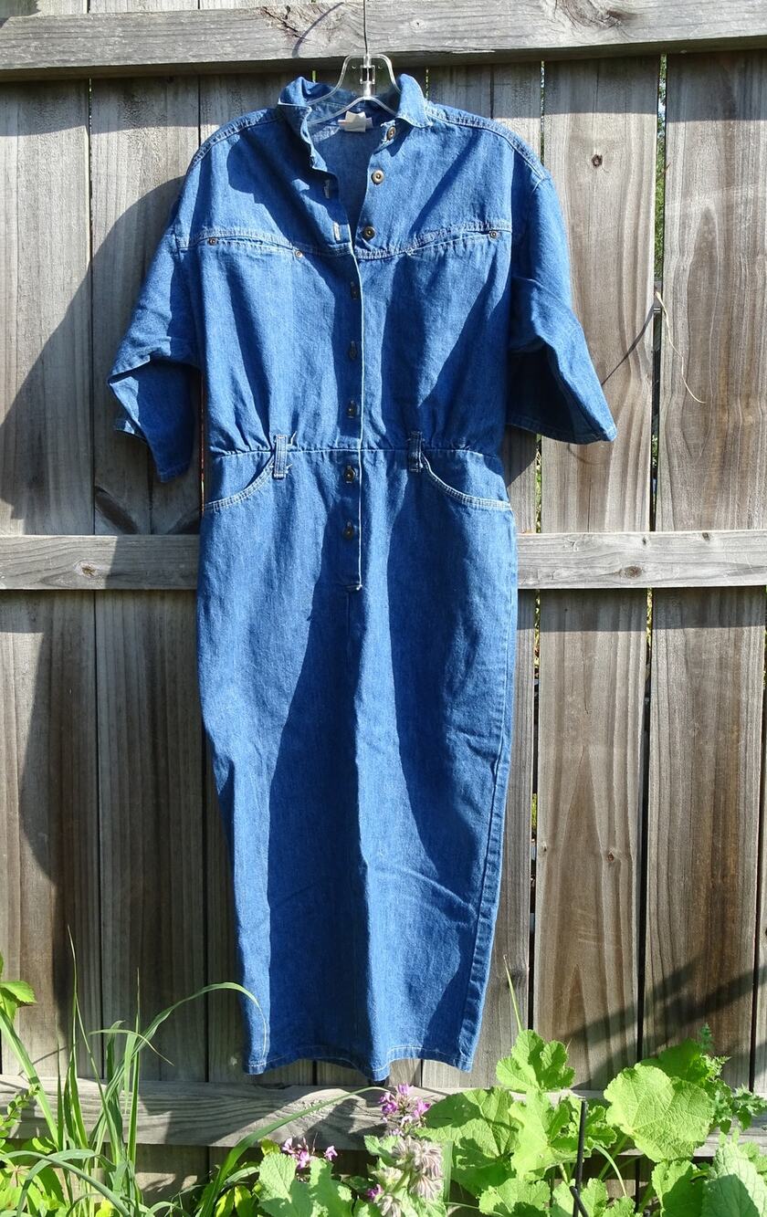 Vintage Vivaldi Denim Shirt Dress Size 10 Blue Jean Midi Button Front Distressed
